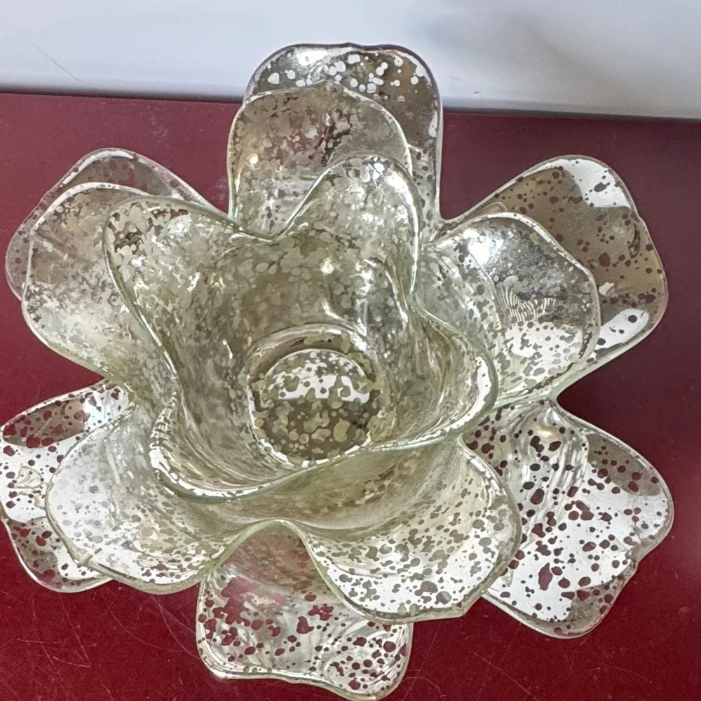Vintage 2 piece Petal Glass Votive Candle Holder: Silver Splatter Paint Diameter